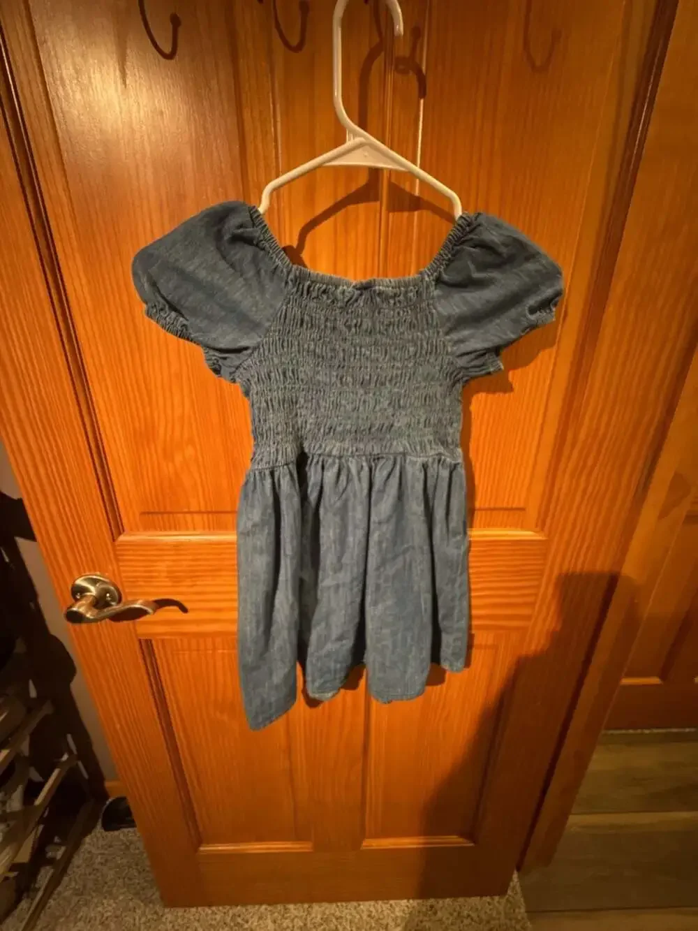 The Children's Place Girls Short Sleeve Smocked Chambray Denim Dress
